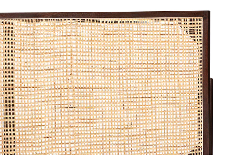 Nada Modern Bohemian Dark Brown Finished Bayur Wood and Natural Rattan Queen Size Headboard
