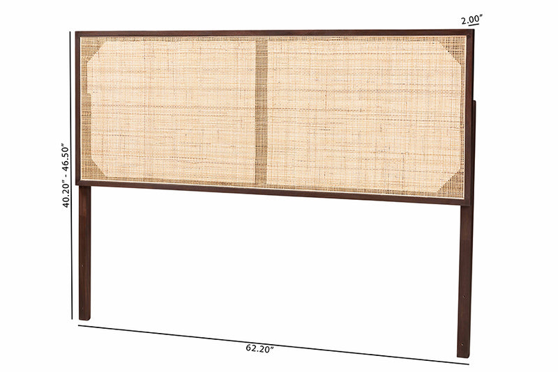 Nada Modern Bohemian Dark Brown Finished Bayur Wood and Natural Rattan Queen Size Headboard