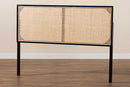 Nada Black Finished Bayur Wood and Natural Rattan Queen Size Headboard Baxton