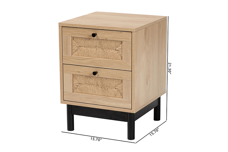 Jiro Mid-Century Modern Light Brown and Black 2-Drawer End Table