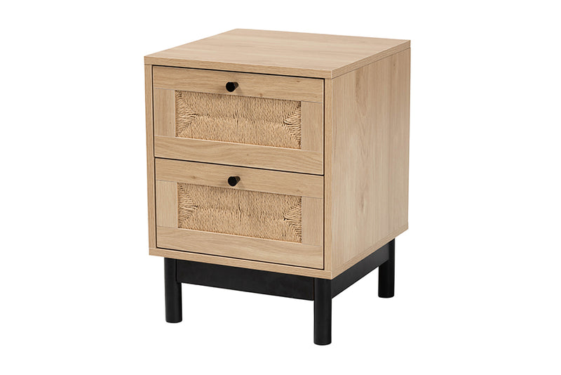 Jiro Mid-Century Modern Light Brown and Black 2-Drawer End Table