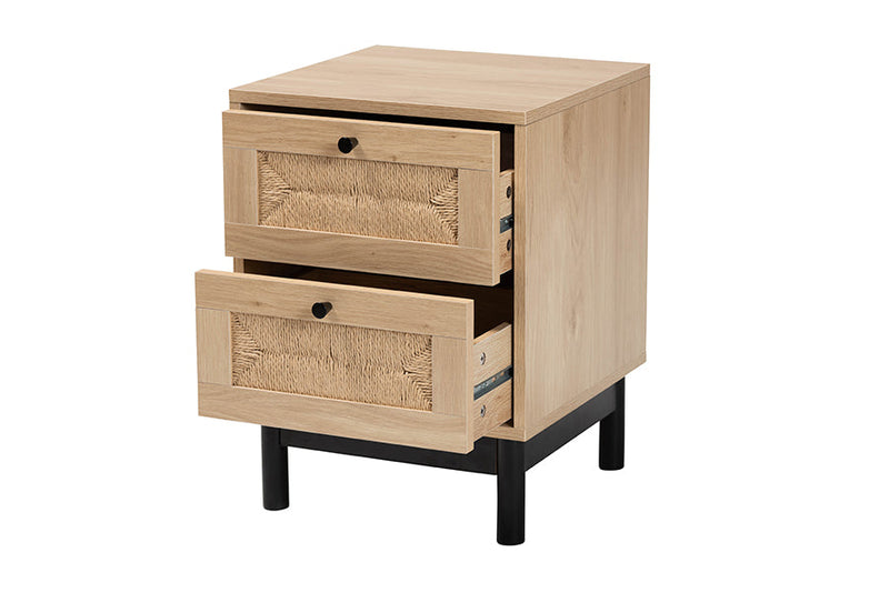 Jiro Light Brown and Black 2-Drawer End Table Baxton