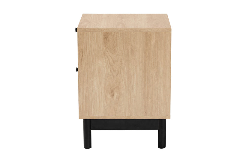 Jiro Mid-Century Modern Light Brown and Black 2-Drawer End Table