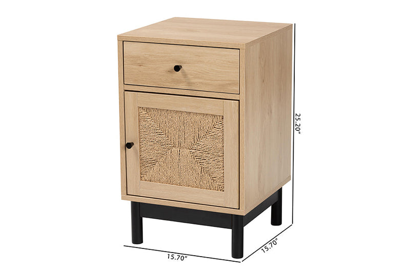 Jiro Light Brown and Black 1-Drawer End Table Baxton