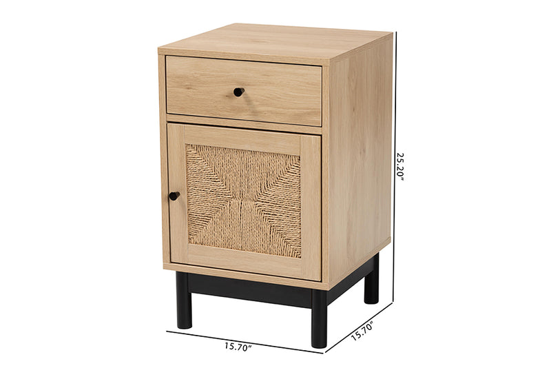 Jiro Mid-Century Modern Light Brown and Black 1-Drawer End Table