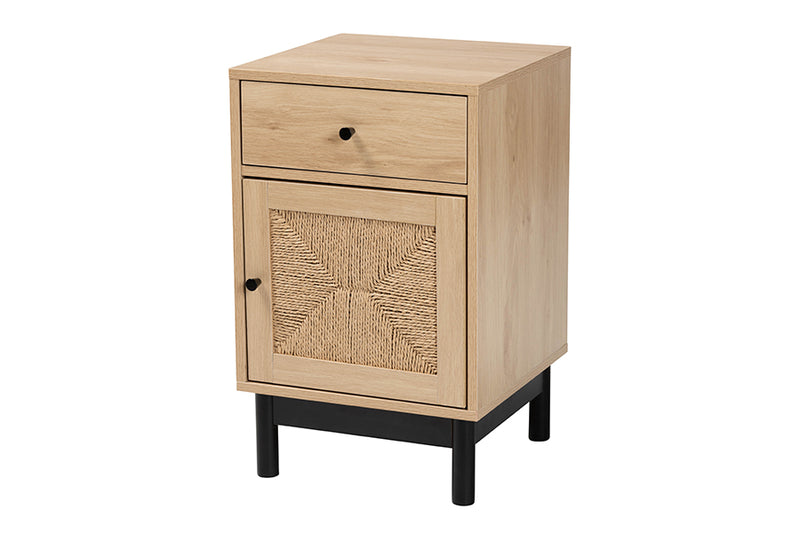 Jiro Mid-Century Modern Light Brown and Black 1-Drawer End Table