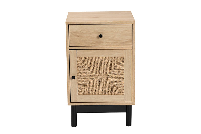 Jiro Mid-Century Modern Light Brown and Black 1-Drawer End Table