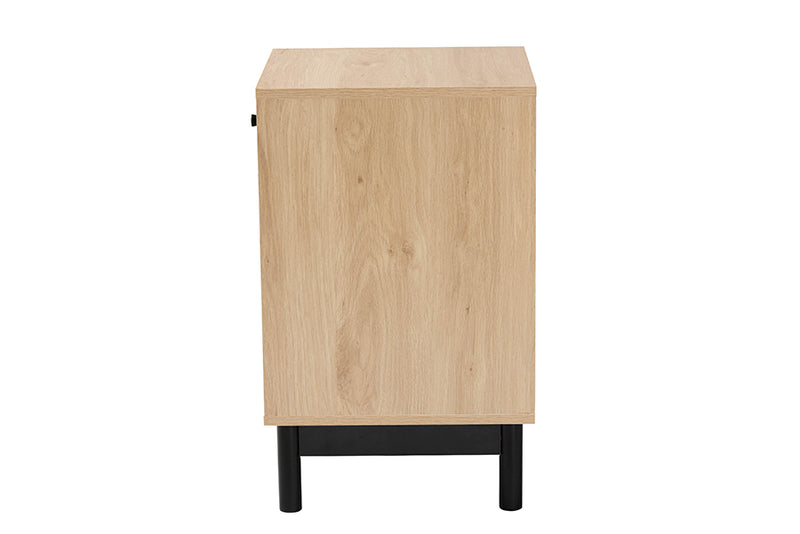 Jiro Mid-Century Modern Light Brown and Black 1-Drawer End Table