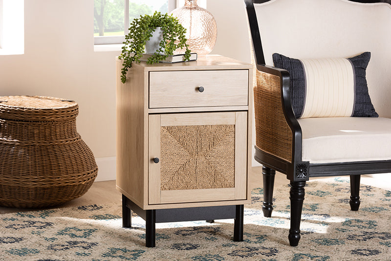 Jiro Mid-Century Modern Light Brown and Black 1-Drawer End Table