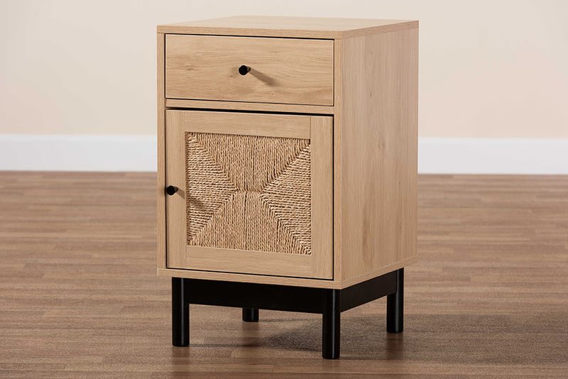 Jiro Mid-Century Modern Light Brown and Black 1-Drawer End Table