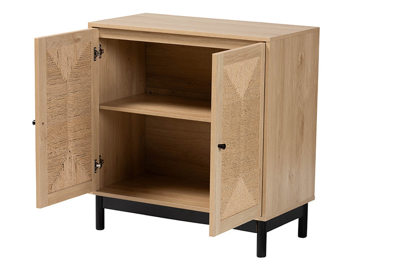 Jiro Light Brown and Black 2-Door Storage Cabinet Baxton