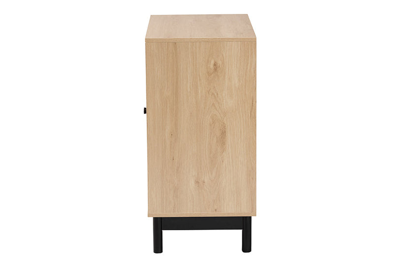 Jiro Light Brown and Black 2-Door Storage Cabinet Baxton
