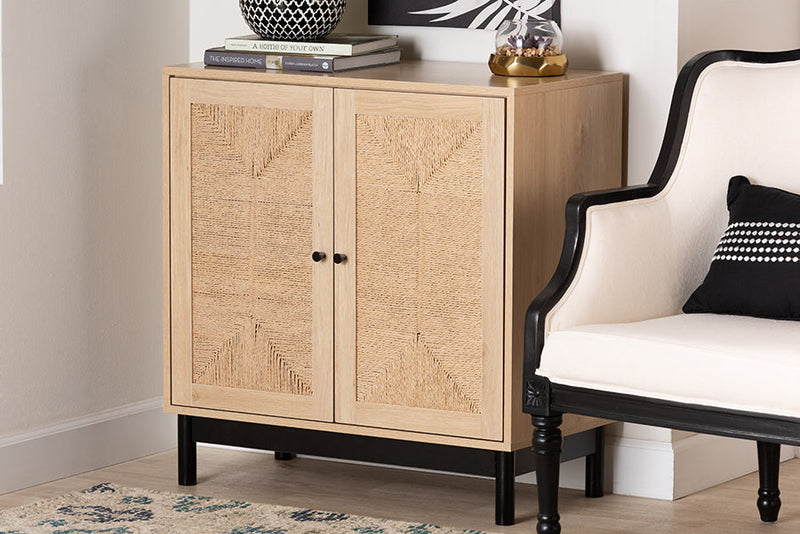 Jiro Light Brown and Black 2-Door Storage Cabinet Baxton