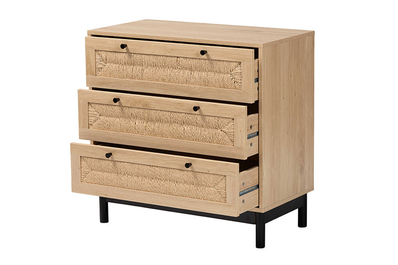 Jiro Light Brown and Black 3-Drawer Storage Cabinet Baxton