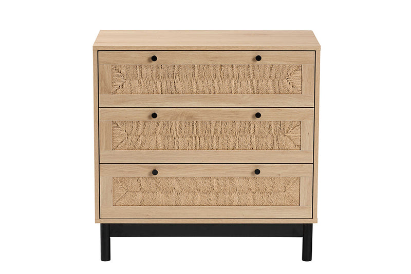 Jiro Light Brown and Black 3-Drawer Storage Cabinet Baxton
