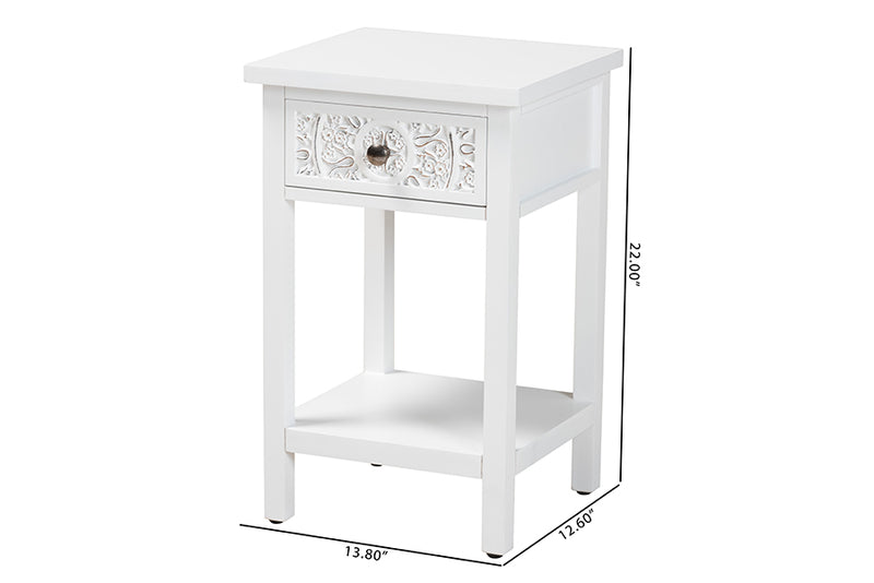 Lancashire Classic and Traditional White Finished Wood 1-Drawer End Table