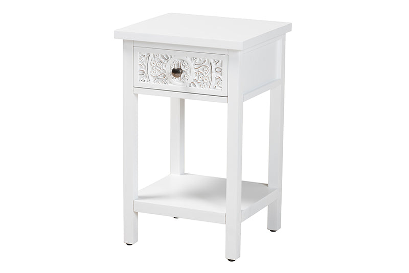 Lancashire Classic and Traditional White Finished Wood 1-Drawer End Table