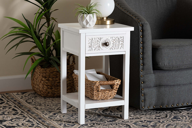 Lancashire Classic and Traditional White Finished Wood 1-Drawer End Table