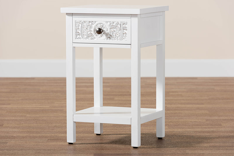 Lancashire Classic and Traditional White Finished Wood 1-Drawer End Table