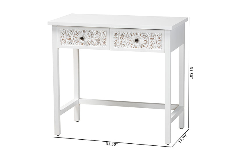 Lancashire Classic and Traditional White Finished Wood 2-Drawer Console Table