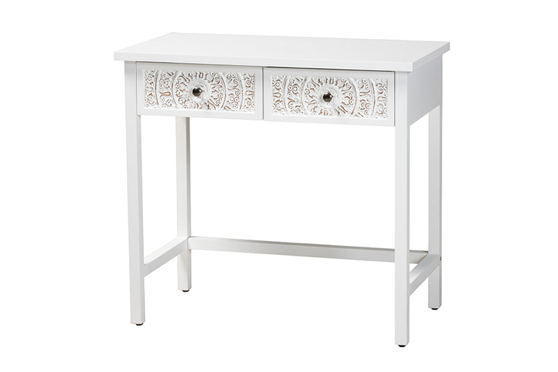 Lancashire Classic and Traditional White Finished Wood 2-Drawer Console Table