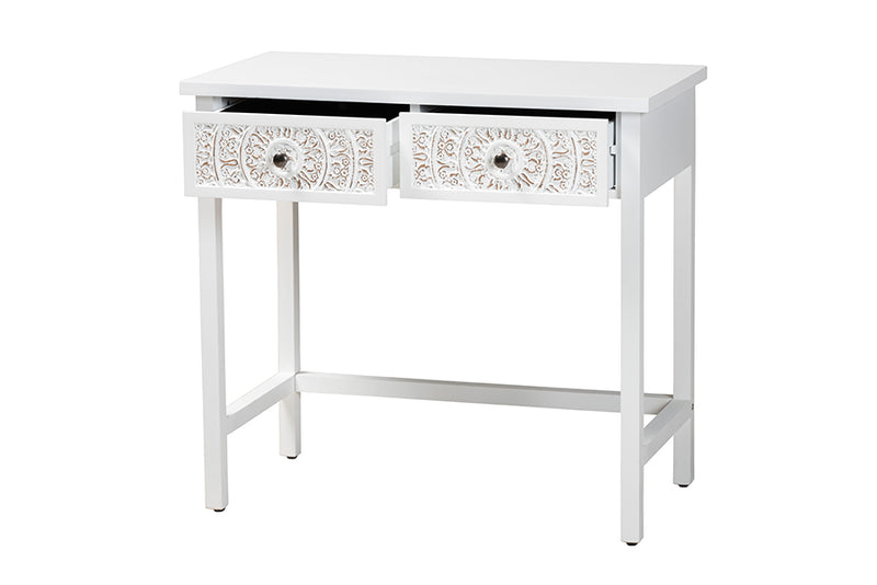 Lancashire Classic and Traditional White Finished Wood 2-Drawer Console Table