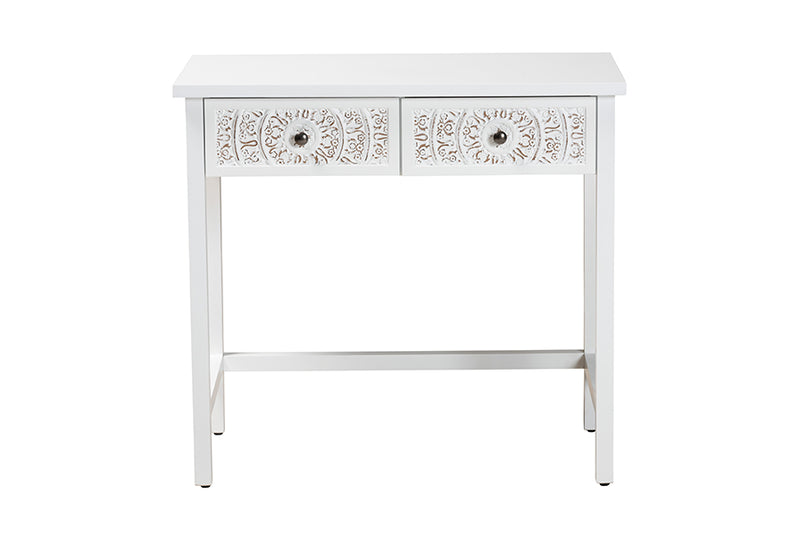 Lancashire Classic and Traditional White Finished Wood 2-Drawer Console Table