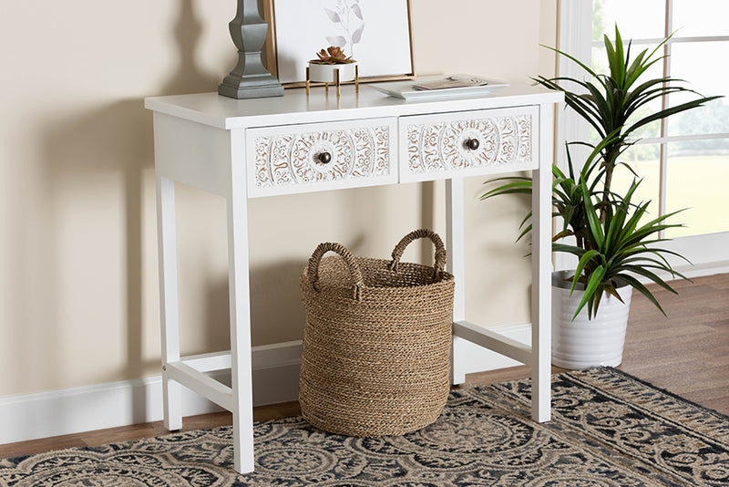 Lancashire Classic and Traditional White Finished Wood 2-Drawer Console Table