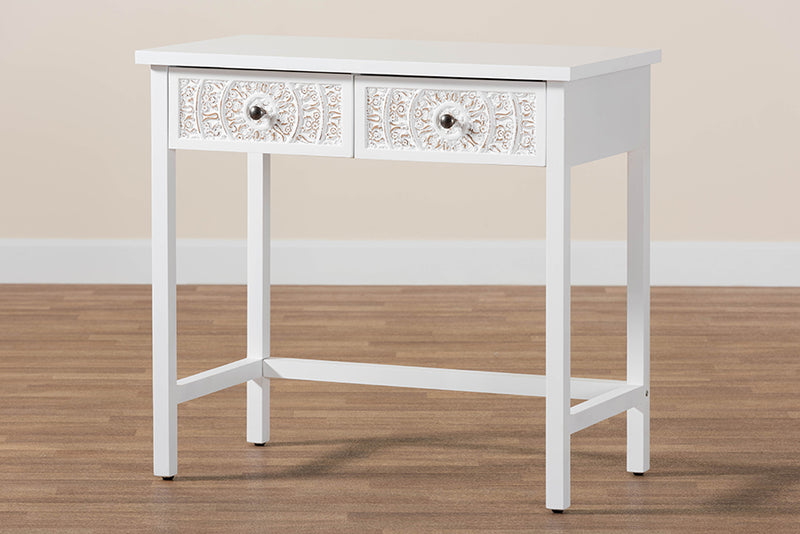 Lancashire Classic and Traditional White Finished Wood 2-Drawer Console Table