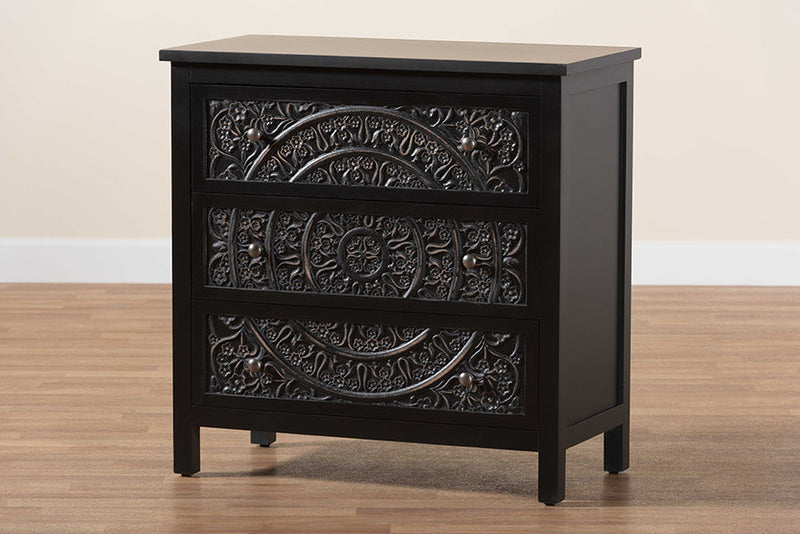 Lancashire Black 3-Drawer Storage Cabinet Baxton