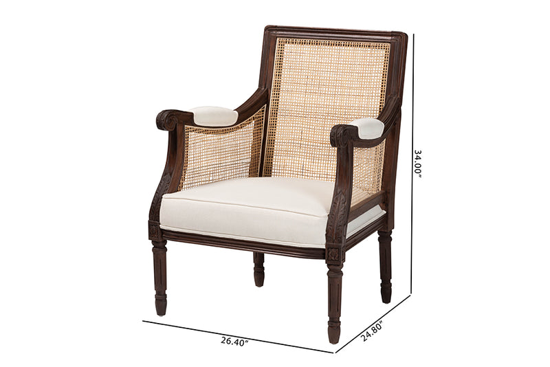 Ryland Traditional French Beige Fabric and Dark Brown Finished Wood Accent Chair