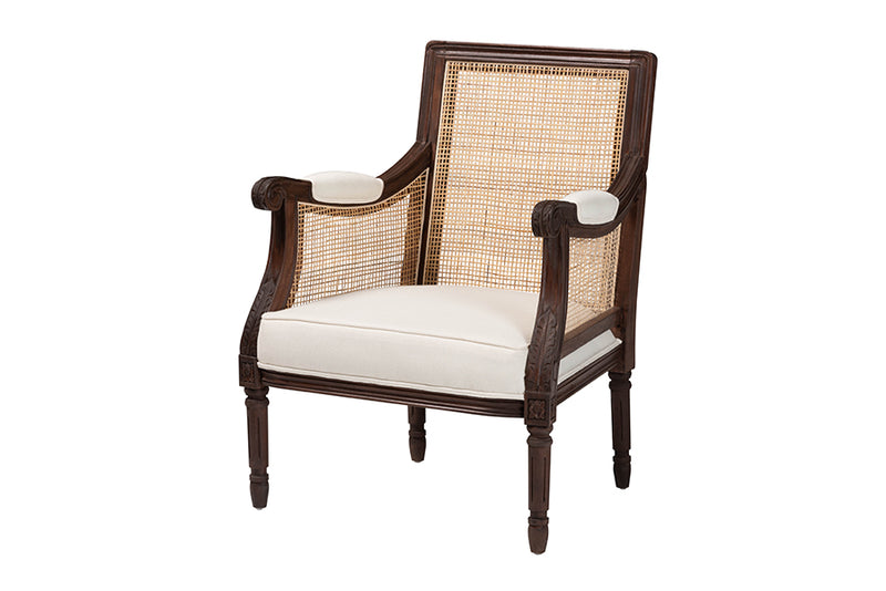 Ryland Traditional French Beige Fabric and Dark Brown Finished Wood Accent Chair