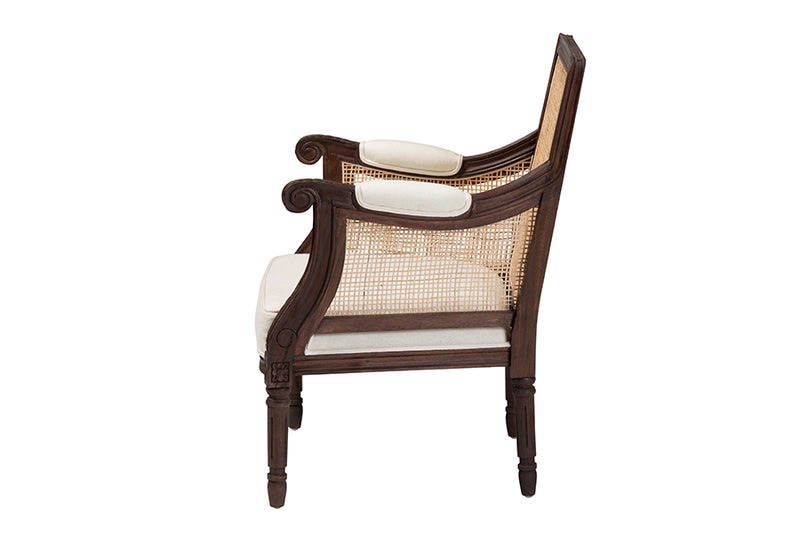 Ryland Traditional French Beige Fabric and Dark Brown Finished Wood Accent Chair