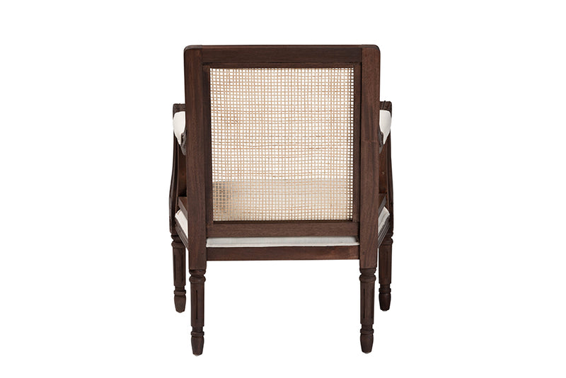 Ryland Traditional French Beige Fabric and Dark Brown Finished Wood Accent Chair