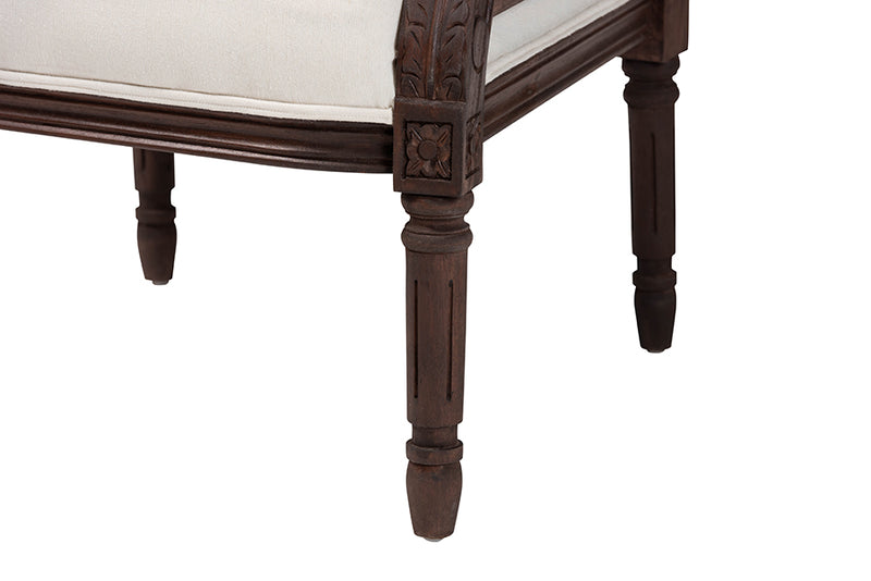 Ryland Traditional French Beige Fabric and Dark Brown Finished Wood Accent Chair