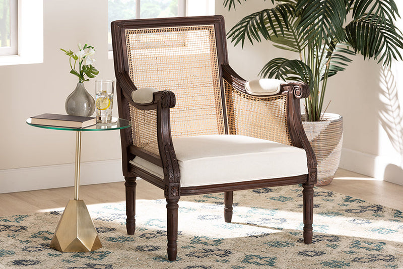 Ryland Beige Fabric and Dark Brown Accent Chair Baxton