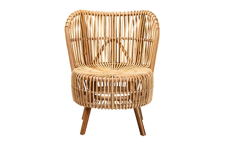 Melle Modern Bohemian Natural Rattan Wide Seat Lounge Chair