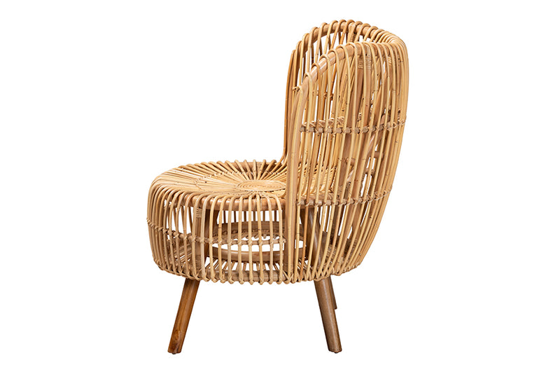 Melle Modern Bohemian Natural Rattan Wide Seat Lounge Chair