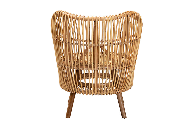 Melle Modern Bohemian Natural Rattan Wide Seat Lounge Chair