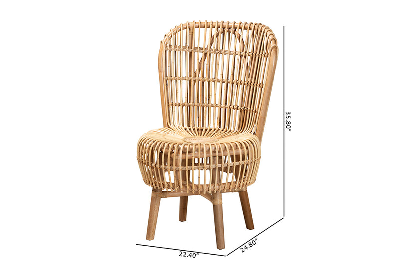 Melle Modern Bohemian Natural Rattan Tall Lounge Chair