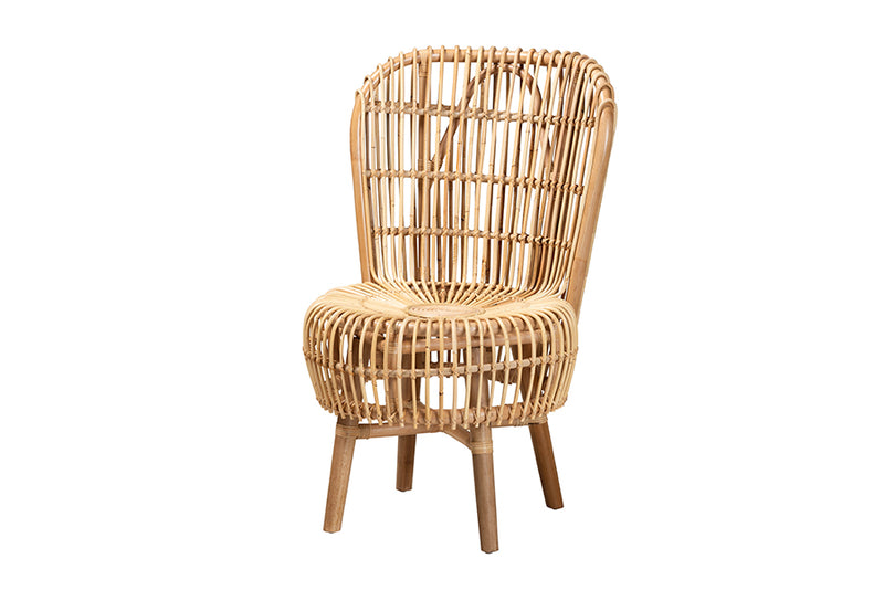 Melle Modern Bohemian Natural Rattan Tall Lounge Chair