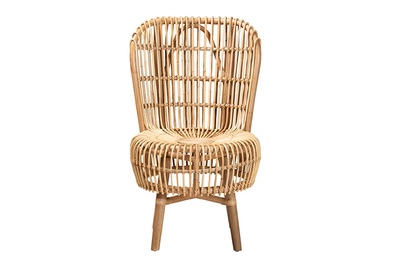 Melle Modern Bohemian Natural Rattan Tall Lounge Chair