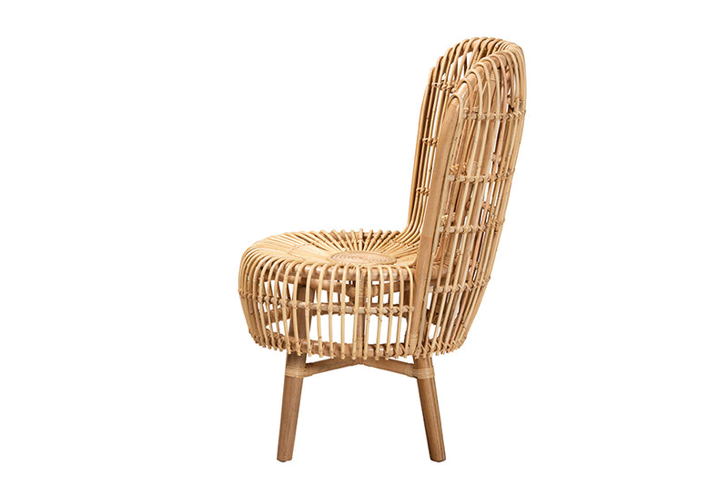 Melle Modern Bohemian Natural Rattan Tall Lounge Chair