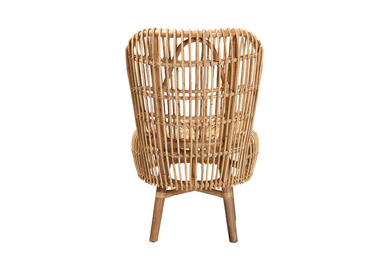 Melle Modern Bohemian Natural Rattan Tall Lounge Chair