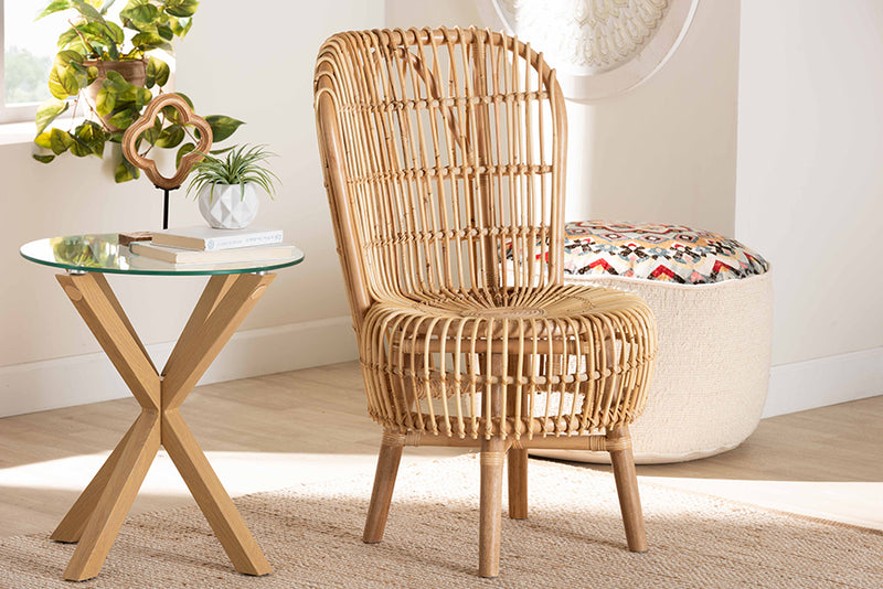 Melle Modern Bohemian Natural Rattan Tall Lounge Chair