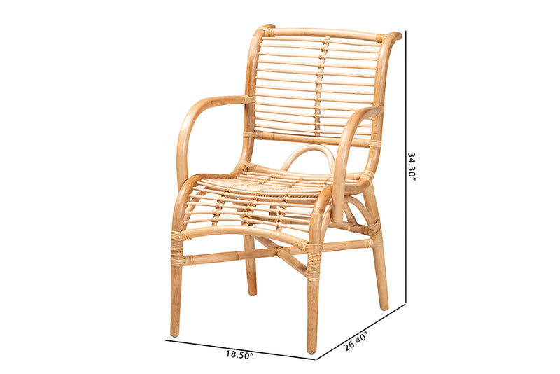 Bardia Modern Bohemian Natural Rattan Lounge Chair