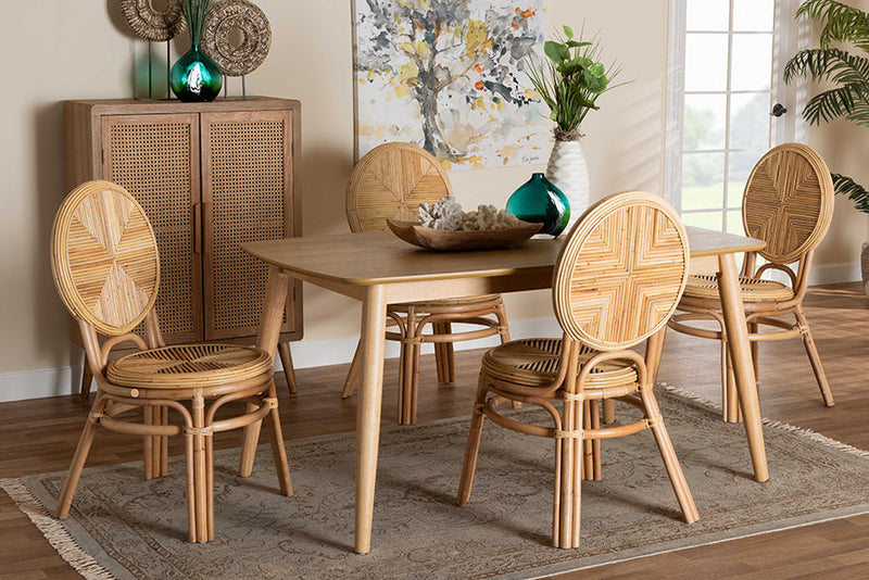 Montclare Natural Brown Rattan 5-Piece Dining Set Baxton