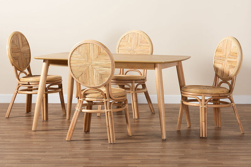 Montclare Natural Brown Rattan 5-Piece Dining Set Baxton