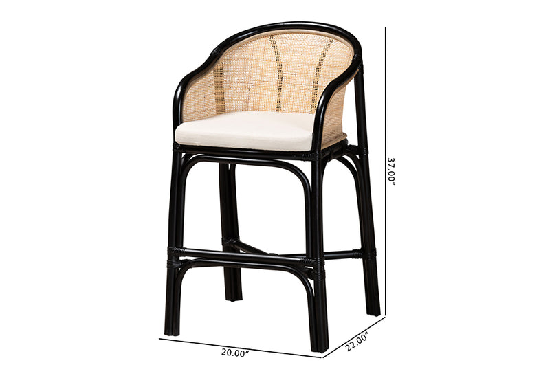 Fariat Modern Bohemian Two-Tone Black and Natural Brown Rattan Counter Stool