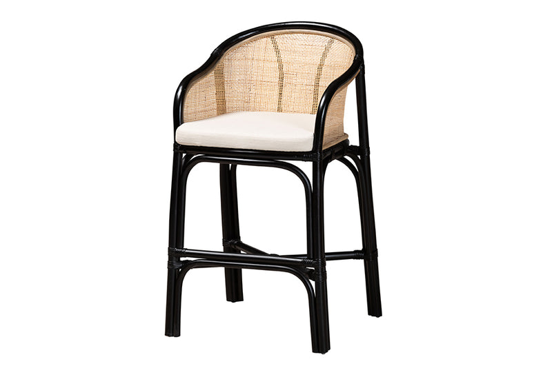 Fariat Modern Bohemian Two-Tone Black and Natural Brown Rattan Counter Stool